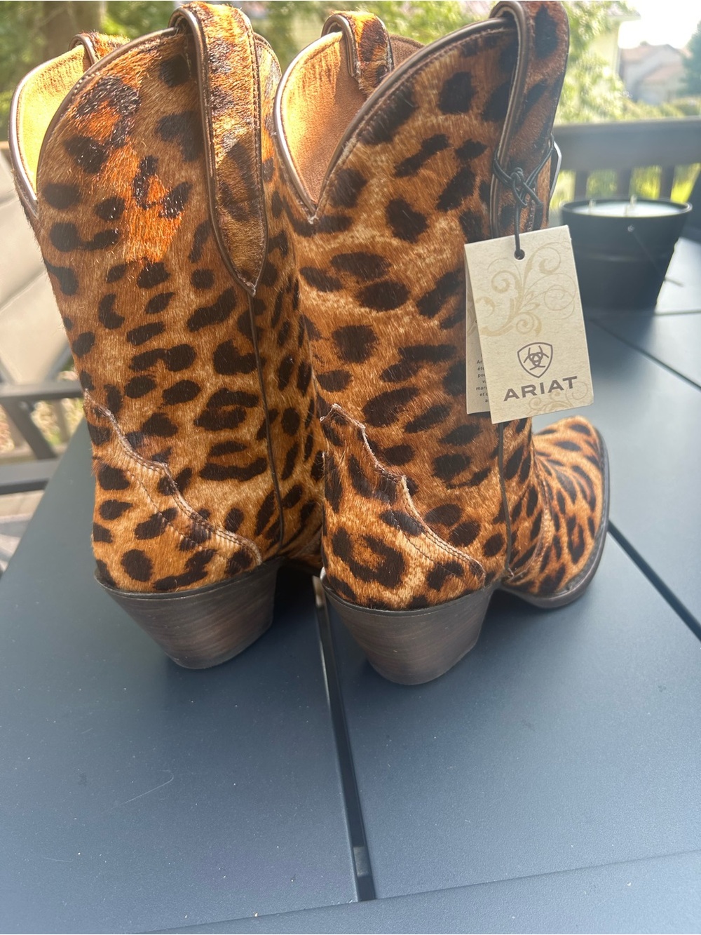 Ariat leather Leopard-Print Pony Hair Western Boots Brown & Black gorgeous - Picture 3 of 6